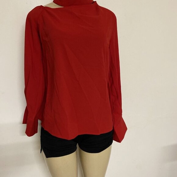 3/15 couture Red Mock Neck Blouse Cutout Long Sleeve Button Cuff‎ Top - Picture 1 of 6